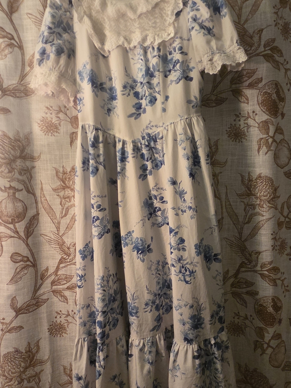 Blue Floral Lace-Trim Dress